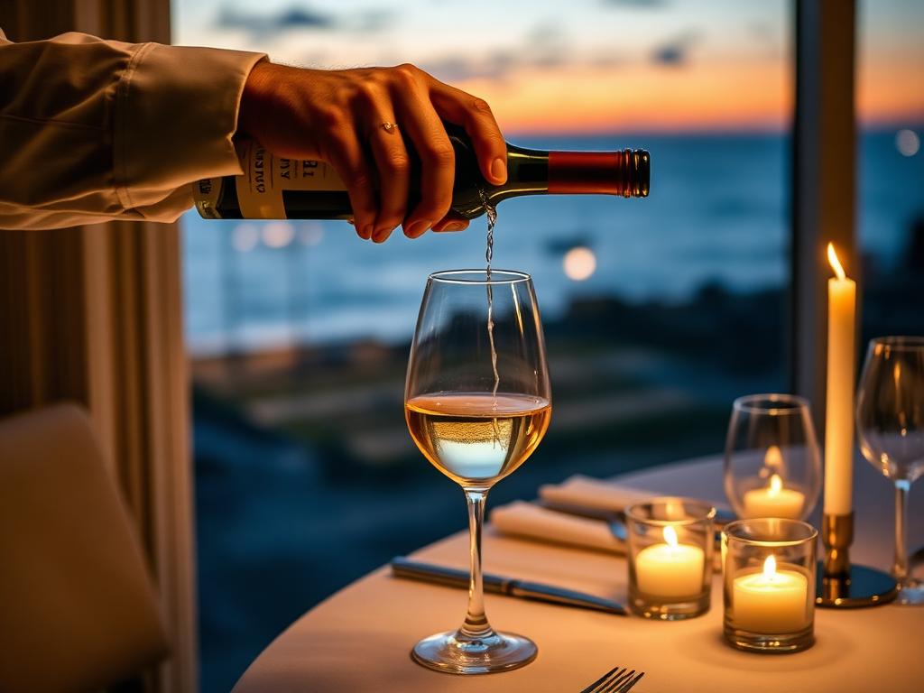 Wine poured tableside at dusk